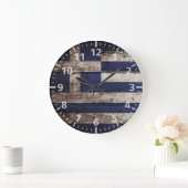 Griechenland-Flagge für Altholzkörner Große Wanduhr (Zuhause)