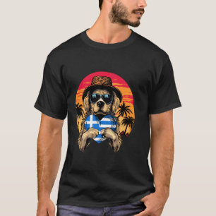 Griechenland Flagge Hund Sonnenuntergang Hellenen T-Shirt