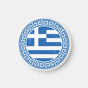 Griechenland-Flagge mit griechischem Muster-Design Magnet