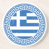 Griechenland-Flagge mit griechischem Schlüsselmust Getränkeuntersetzer (Vorne)