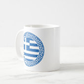 Griechenland-Flagge mit griechischem Schlüsselmust Kaffeetasse (Vorderseite Links)