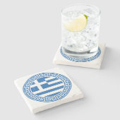 Griechenland-Flagge mit griechischem Schlüsselmust Steinuntersetzer (Seitenansicht)