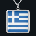 Griechenland-Flagge Versilberte Kette<br><div class="desc">Patriotische Flagge Griechenlands.</div>