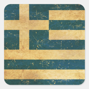 Griechenland-Flagge Vintage-Grunge-Design Quadratischer Aufkleber