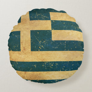 Griechenland-Flagge Vintage-Grunge-Design Rundes Kissen