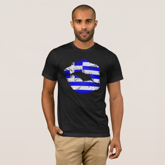 Griechenland-Flaggen-Lippen T-Shirt (Vorne ganz)