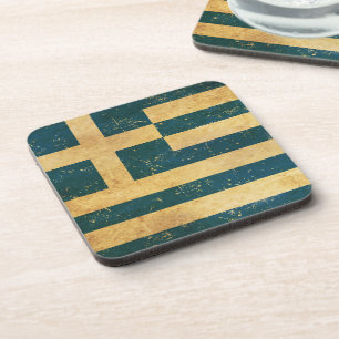 Griechenland Flaggen Vintager Grunge Design Unters Getränkeuntersetzer