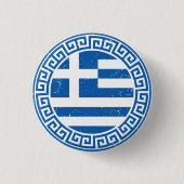 Griechenland-Flags mit griechischem Schlüsselmuste Button (Vorderseite)