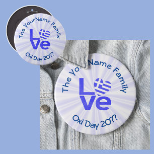 Griechenland Herz Flagge Blau PERSONALISIERT Button
