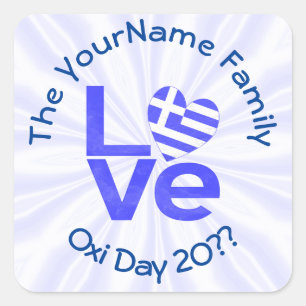 Griechenland Herz Flagge Blau PERSONALISIERT Quadratischer Aufkleber