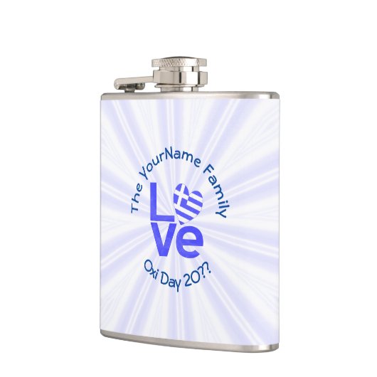 Griechenland Herzenflagge Blaue LIEBE Personalisie Flachmann (Links)