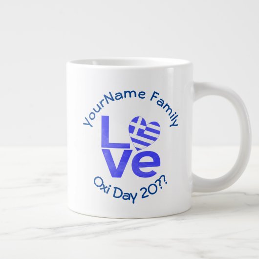 Griechenland Herzenflagge Blaue LIEBE Personalisie Jumbo-Tasse (Rechts)