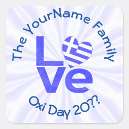 Griechenland Herzenflagge Blaue LIEBE Personalisie Quadratischer Aufkleber