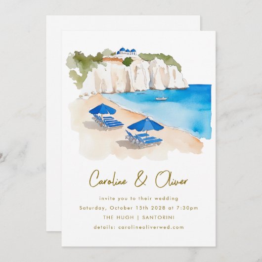 Griechenland Hochzeit in Urlaubsort Küstengewässer Einladung (Vorne/Hinten)