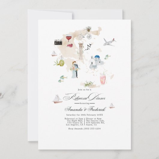 Griechenland Hochzeit in Urlaubsort Probe Abendess Einladung (Vorderseite)