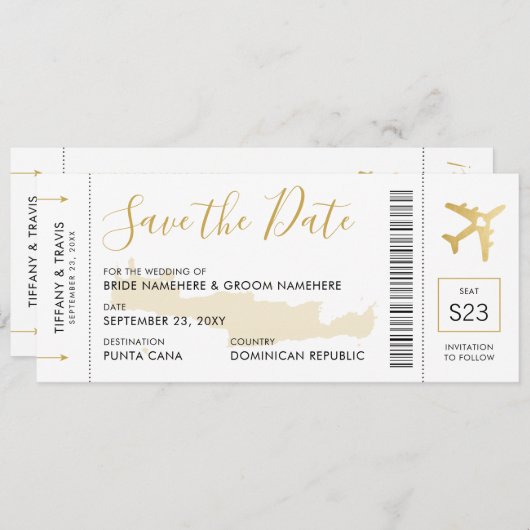 Griechenland Hochzeitskarten-Ticket Save the Date (Vorne/Hinten)