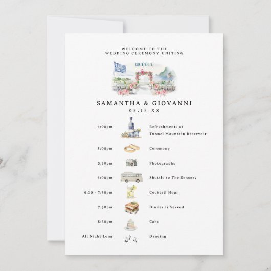 Griechenland Hochzeitswochenende Willkommen digita Einladung (Vorderseite)