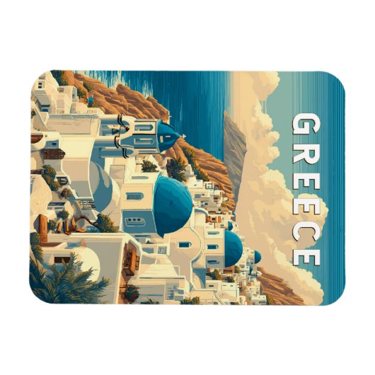 Griechenland Illustration Travel Art Vintag Magnet (Horizontal)