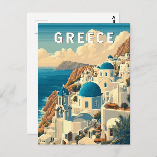 Griechenland Illustration Travel Art Vintag Postkarte (Vorne/Hinten)