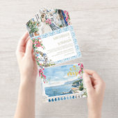 Griechenland | Illustrierte mediterrane Hochzeit All-in-One-Einladung (Abreißstreifen)