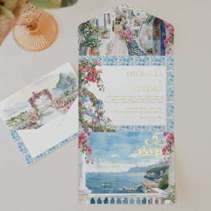 Griechenland Illustrierte Mittelmeer-Hochzeit All-in-One-Einladung