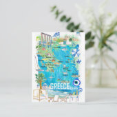 Griechenland Illustrierte Reisekarte im Mittelmeer Postkarte (Stehend Vorderseite)