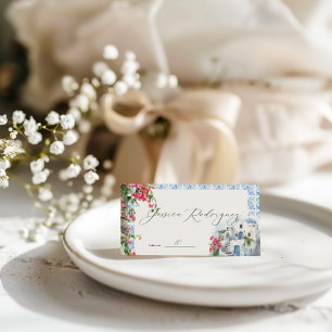 Griechenland Mittelmeer Blumenkachel Hochzeit Platzkarte