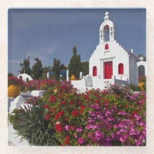 Griechenland, Mykonos, Hübsche kleine Kapelle auf Glasuntersetzer