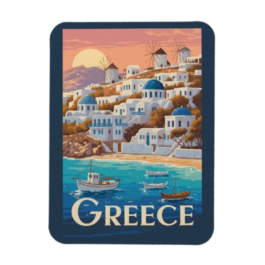 Griechenland Mykonos Illustration Travel Art Vinta Magnet (Vertikal)
