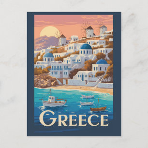 Griechenland Mykonos Illustration Travel Art Vinta Postkarte