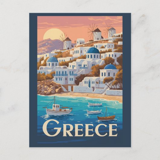 Griechenland Mykonos Illustration Travel Art Vinta Postkarte (Vorderseite)