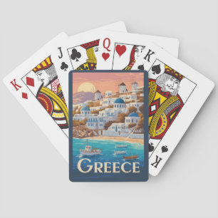 Griechenland Mykonos Illustration Travel Art Vinta Spielkarten