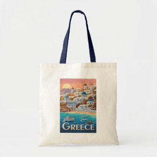 Griechenland Mykonos Illustration Travel Art Vinta Tragetasche
