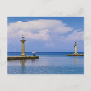 Griechenland, Rhodes, Hirschstatue im Hafen von Ma Postkarte