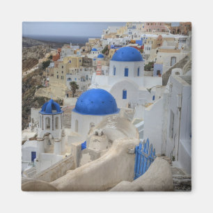 Griechenland, Santorin. Glockenturm und blaue Kupp Magnet
