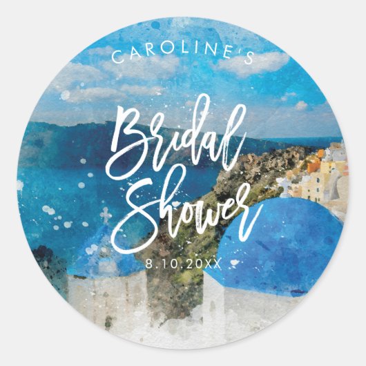 Griechenland Santorini Aquarell Brautparty Aufkleb Runder Aufkleber (Vorderseite)
