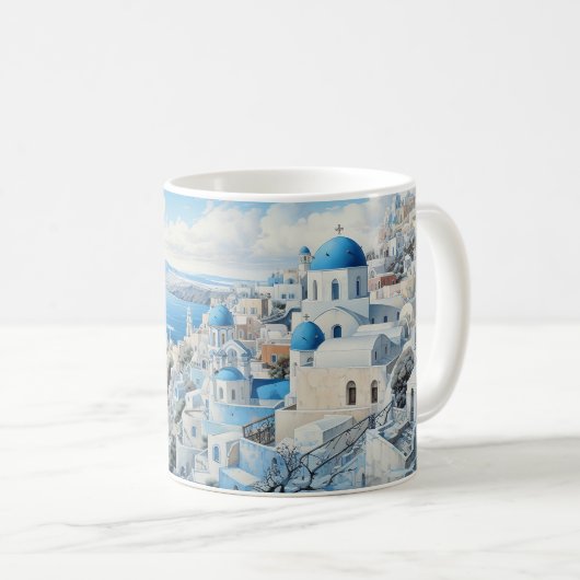 Griechenland Santorini Aquarellmalerei Design. Kaffeetasse (VorderseiteRechts)