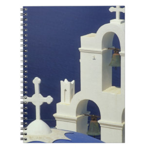 Griechenland, Santorini. Blick auf eine griechisch Notizblock
