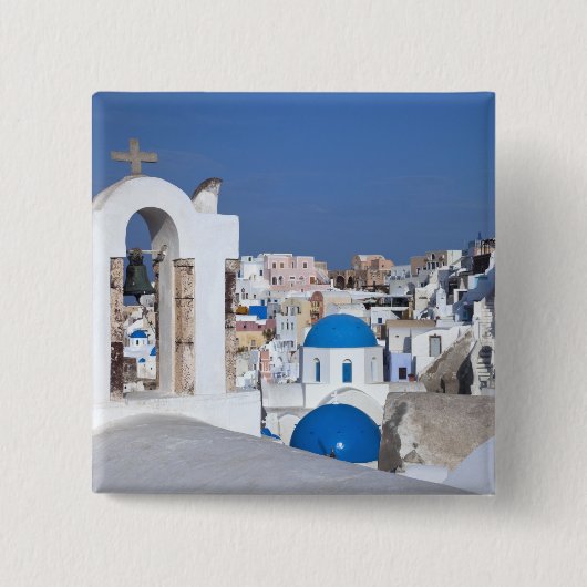 Griechenland, Santorini. Glockenturm und blaue Kup Button (Vorderseite)
