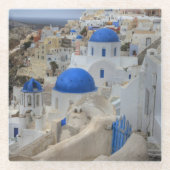 Griechenland, Santorini. Glockenturm und blaue Kup Glasuntersetzer (Vorderseite)