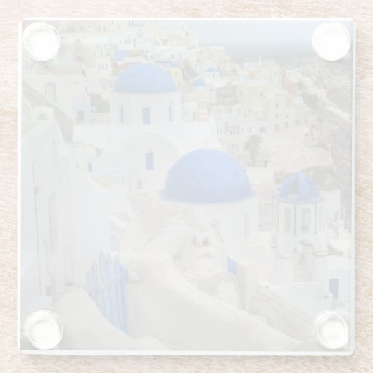 Griechenland, Santorini. Glockenturm und blaue Kup Glasuntersetzer (Rückseite)