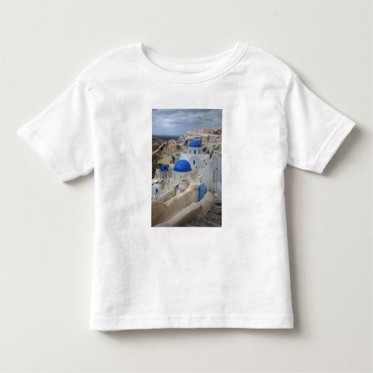 Griechenland, Santorini. Glockenturm und blaue Kup Kleinkind T-shirt (Vorderseite)