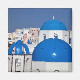 Griechenland, Santorini. Glockenturm und blaue Kup Magnet