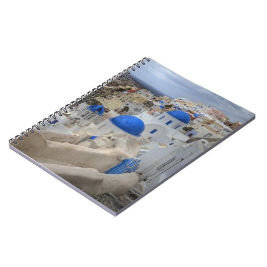 Griechenland, Santorini. Glockenturm und blaue Kup Notizblock (Linke Seite)