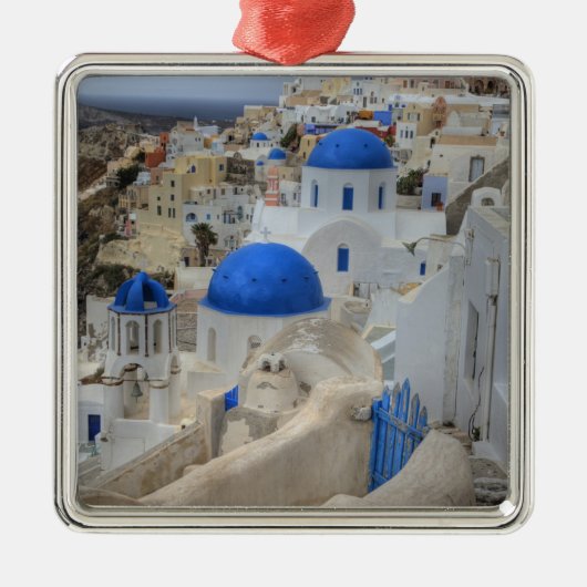 Griechenland, Santorini. Glockenturm und blaue Kup Ornament Aus Metall (Vorne)