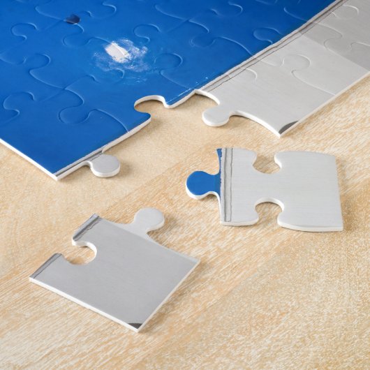 Griechenland, Santorini. Glockenturm und blaue Kup Puzzle (Seite)