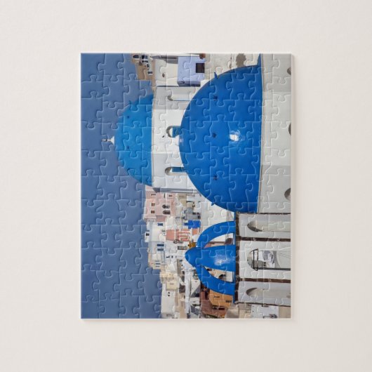 Griechenland, Santorini. Glockenturm und blaue Kup Puzzle (Vertikal)