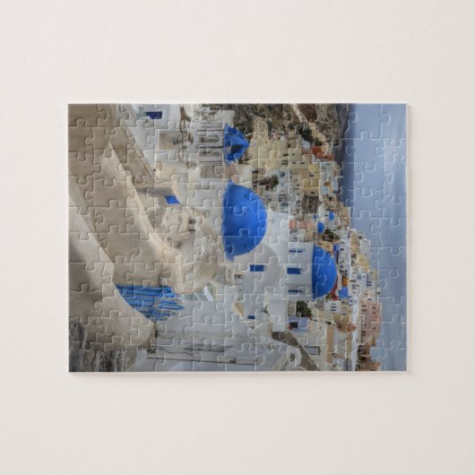 Griechenland, Santorini. Glockenturm und blaue Kup Puzzle (Horizontal)