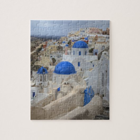 Griechenland, Santorini. Glockenturm und blaue Kup Puzzle (Vertikal)