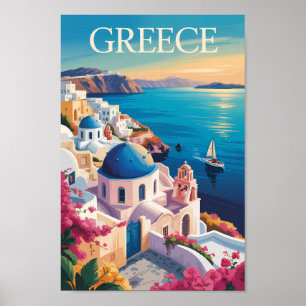 Griechenland Santorini Illustration Travel Art Vin Poster
